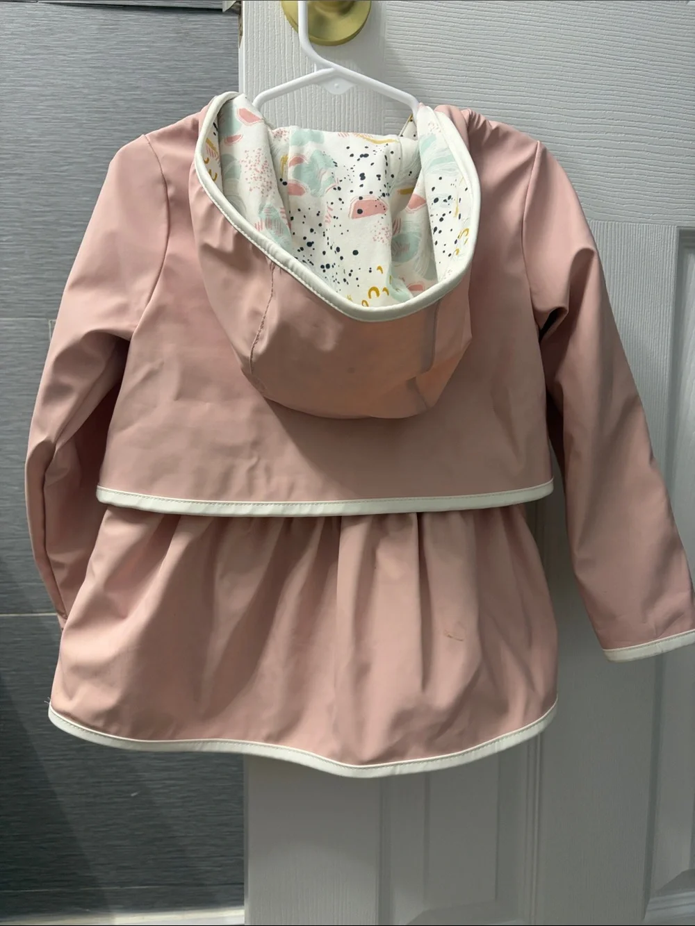 Cynthia Rowley Girls' Blush Pink Hooded Raincoat with White Trim